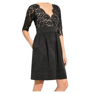 Eliza J Women's Black Lace 3/4 Sleeve Fit & Flare Dress Size 16